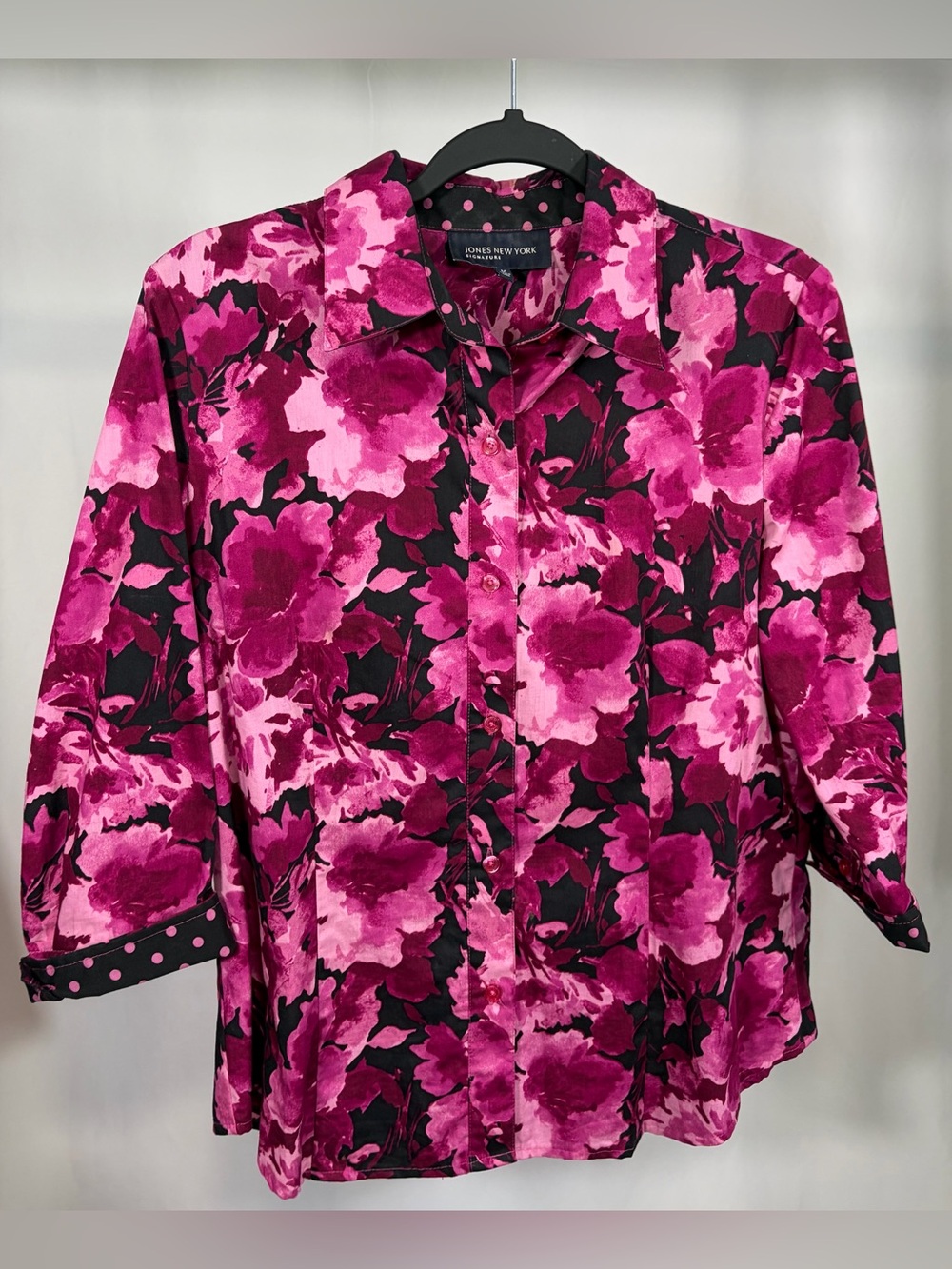 Jones New York Fuchsia Pink Floral Button-Down Shirt